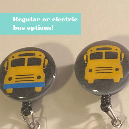 School Bus Cover On Autism Ribbon Beaded Badge Reel