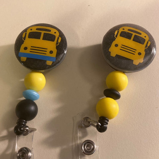 School Bus Beaded Badge Reel