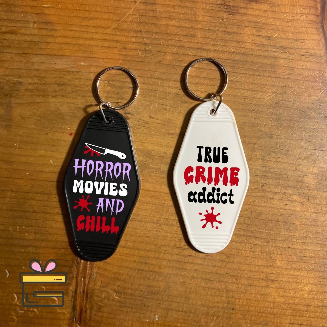 True Crime Motel Keychains | Hotel Style Key chain | Halloween | True Crime Addict | Spooky Season | Fall | Horror Movies | Chill | Retro